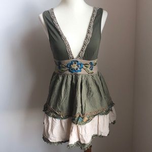 Free People Olive Green Mixed Pattern Tank XS